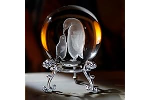 vskikris 3D Crystal Ball with Mother Child Penguins Figurines Glass Balls with Stand 3D Crystal Sphere Paperweight Gifts