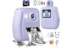 RACAZL Kids Instant Print Camera - Zero Ink Print Instant Film Camera for Kids, 1080P Kids Digital Camera Instant Photo Cameras, Portable Toddler Toy Christmas Birthday Gifts for Girls Boys Age 3-12 (Purple)