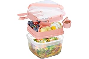 ERBO Pudełko na lunch z przegródkami, szczelne, 1,3 l, pudełko na lunch dla dzieci, do szkoły, na piknik, do biura, na podróż, różowe