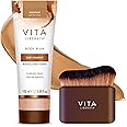 VITA LIBERATA Body Blur Medium 100ml & Brush Bundle, Leg & Body Makeup, Wash Off Instant Tan, Streak Free Application Blending Brush, Water resistant, Disguise Imperfections, Flawless Finish