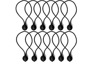 SOL 12pk Bungee Cords with Balls Elastic Tarpaulin Ties for Tent Canopy Flags Banners Heavy Duty Toggles for Marquee Tarps Tie Downs Outdoor Camping and Securing Loads