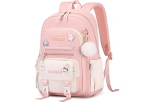 Tanou School Backpacks for Girls, 20 Liters Kawaii Girls School Bag with Pendant, Lightweight Nylon Childrens Backpack for Primary Junior School, Pink