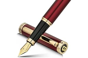 BEILUNER Stylo Plume Rouge (Pointe Fine) Finition Or 24K, Convertisseur Inclus, Idéal pour Diplôme et Bureau
