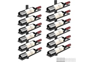 Giyiprpi 4 Pieces Wall Wine Rack Bottle Rack for 12 Bottles, Metal Wine Rack Hanging Wall Mounted Wine Bottle Racks, Wall Shelf Wine Storage Rack for Kitchen, Dining Room, Bar (Tilting 12)