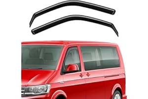 GEARMONSTER Deflectores de viento compatibles con VW T5 T6 2003 – 2024 – 2024, deflectores de lluvia integrados, deflectores de viento integrados, 2 unidades, color negro