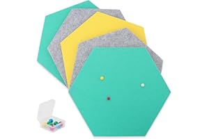 SEG Direct Panneau de Feutre Hexagone Gris/Sarcelle/Jaune avec Punaises 30 cm x 26 cm, 5 Pièces