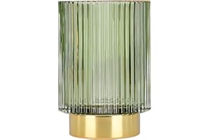 DASITON Makeup Brush Holder Organiser, Crystal Cosmetic Make Up Brush Holder, Glass Makeup Brushes Storage Organiser, Vintage Make Up Cup Pen Pencil Holder Striped Vase (Green L)