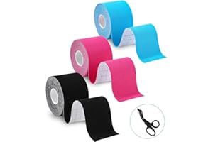 TIDEVAN 3 Rollen Sporttape (5m x 5cm) Kinesiologie Tape Physio Tape Sport Tape Set, Wasserfestes & Hautfreundliche Kinesiotape mit Spezielle Schere, für Knieschmerzen, Ellenbogen und Schulter