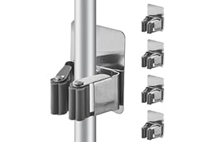 Cokshy Appendi Scopa da Muro, 4 Pezzi Porta Scope Parete in Acciaio Inossidabile Portascope da Muro Adesivo Appendibile Senza Perforazione per Cucina Bagno Ripostiglio Giardino Garage (Grigio Chiaro)