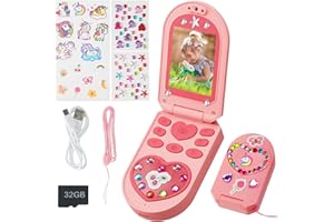 YUNIBRIX Teléfono Móvil Niño, Camara Fotos Infantil con Cámara Doble, 1080P Video, 5 Juegos Educativos, Regalos Juguete para Niñas y Niños de 3 a 12 Años Incluye Tarjeta SD 32G, Pegatinas Animadas y Diamantes