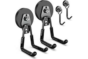 3-H Ganchos Magnéticos Garaje 2PC,Organizador Herramientas Pared Imán Potente 20KG Carga,Ganchos para Colgar con Revestimiento Antideslizante,con 2 Mini Gancho Magnético Giratorio para Cocina,Nevera
