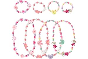 FANNAS 8 Stücke Einhorn Geschenke für Mädchen Kinder Schmuck Enthält Mädchen Perlen Armband Halskette 4 Holz Halskette 4 Bunte Armbänder Freundschaftsarmband Geschenk für Kinder Mitgebsel Set