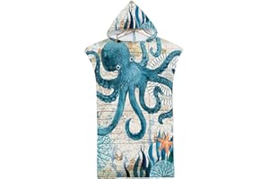 ROWJOY Asciugamano Poncho Bambino, Asciugamano Microfibra con Vita Marina, Asciugamano da Spiaggia Per Bambini con Cappuccio, Accappatoio ad Asciugatura Rapida per Ragazzi e Ragazze e Bambini (H2-75 x 65 cm)
