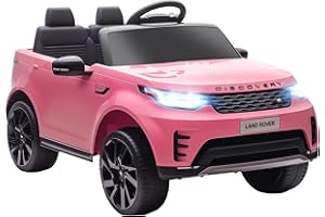 AIYAPLAY Land Rover Discovery Licensed 12V Electric Car for Kids, Ride on SUV with Remote Control, 4 Wheel Suspension System, Slow Start, LED Lights, Music, for 3-6 Years Old, Pink