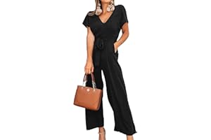 ASOMI Jumpsuit Damen Elegant für Hochzeit Strand Jumpsuit Damen Sommer Lang Hawaii Hosenanzug Damen Festlich Elegant Reißverschluss V-Ausschnitt Kurzarm mit Taschen und Gürtel