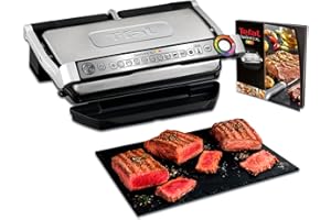 ‎TEFAL Tefal OptiGrill+ XL Kontaktgrill, 9 Programme, manueller Modus, 200 W, Garstufenanzeige, Dickemessung, Abnehmbare XL-Platten, Elektrogrill, Edelstahl, GC722D16