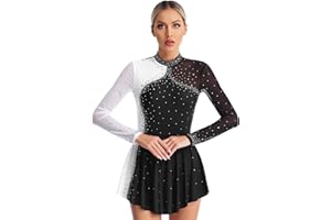 Jowowha Women's Figure Skating Dress Shiny Rhinestone Dance Costumes Majorette Dance Uniform Ballet Leotard Dress