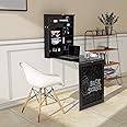 COSTWAY Folding Wall Mounted Drop-Leaf Table, Space Saving Floating Computer Desk with Chalkboard and Adjustable Storage Shelves, Home Office Living Room Bedroom Hanging Dining Table (Black)
