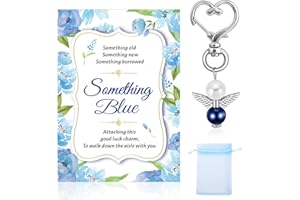 HOWAF Something Blue for The Bride, Blue Angels Bouquet Charm Blue Pearl Angel for The Bride Wedding Bouquet Charms with Wedding Card for Bride to Be Gifts, Bridal Gifts, Bride Gifts for Wedding Day