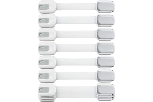 Wappa Child Safety Strap Locks (10 Pack) Baby Locks for Cabinets and Drawers, Toilet, Fridge & More. 3M Adhesive Pads. Easy Installation, No Drilling Required, White/Gray