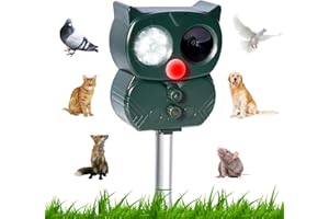 MAOFENFEN Repellente per Gatti, Dissuasori per Piccioni, Ultrasuoni Repellente Topi, Solare con Flash LED, Ultrasound Repellente per Animali, IP65 Impermeabile per Cani, Uccelli, Topi, Volpi