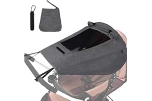 LPZMPZ Sonnensegel Kinderwagen UV Schutz 50+ Sonnenschutz Buggy Tuch Baby Sonnenverdeck für Kinderwagen Universal Verstellbar Wasserdicht mit Sichtfenster und Seitenflügel Grau