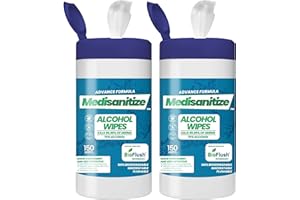 MEDISANITIZE Antibacterial Wipes for Surface Cleaning - 100% Biodegradable BioFlush Technology 70% Alcohol Wipes Tub - 150 Sanitiser Wipes (2)