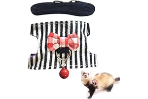 CHIPKART Small Pet Harness with Bowknot and Bell Decor, No Pulling Comfort Vest Guinea Pig Harness and Leash Set for Ferret, Rats, Iguana, Hamster(Black)