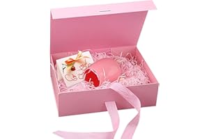 KOIROI Pudełko prezentowe z kokardką, pudełko prezentowe z pokrywką, 21 x 17 x 7 cm, magnetyczne pudełko prezentowe, wielokrotnego użytku, duże na wesele, urodziny, Boże Narodzenie, jubileusz (różowe)