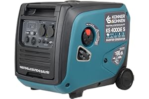 K&S KÖNNER&SÖHNEN Agregat prądotwórczy inwerterowy Könner & Söhnen Generator KS 4000iE S. Obudowa dźwiękochłonna (68dB Lpa 7m). Maks. moc 4000 W, 2x16A (230V), 2 złącza USB, wielofunkcyjny wyświetlacz LED 6 w 1, uproszczony rozruch elektryczny, tryb ekonomiczny, uzwojenie miedziane, zabezpieczenie przed przeciążeniem i zwarciem, EURO V