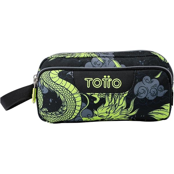 TOTTO - Estuche Escolar 3 Compartimentos, Modelo Agapec, Estuche Grande, Dimensiones 23 x 11.5 x 10.5 cm, Asa Lateral, Tiradores Ergonómicos con PVC, Tejido Resistente, Estampado Fritz Glitter