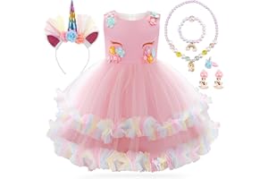 GEEKEO Disfraz Unicornio Niña, Disfraz Princesa Niña,Vestidos Unicornio Niña, Disfraz de Princesa, para Fiesta de Cosplay, Cumpleaños, Boda, Partido,Vestido de Princesa