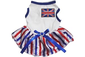 Petitebelle British Flag White Shirt Stripes Tutu Puppy Dog Dress (Small)