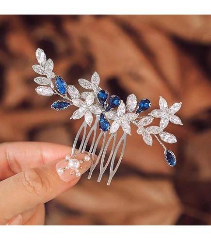 Pettine Per Capelli Da Sposa Blu E Argento – Cristallo Zaffiro E Strass, Accessorio Elegante
