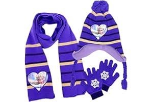 LKNBIF Fro-zen 3PCS Winter Warm Beanie Hat Scarf Gloves Set for Children Aged 2-8