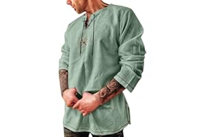 Beokeuioe Disfraz medieval para hombre, cuello alto, camisa renacentista, camisa renacentista, estilo victoriano, cuello en V, camisas piratas