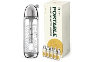 OTE Machine eau Gazeuse avec 20 Cylindres de CO2 Double Couche PET Portable Soda Streaming Machine Safe 450 ml Personal PET Seltzer Stream Carbonator Pas d'électricité Sans BPA (Argent)