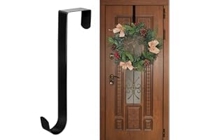 CAMIKI ART Wreath Hanger for Front Door, 30cm*2.1cm Christmas Wreath Hanger, Large Wreath Metal Door Hook Christmas Wreath Hanging Hook for Xmas Home Office Door Wall (Black)