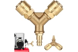 Toaren Distributeur dair Comprimé,Distributeur d’Air en Y avec Connecteurs Filetés 1/4 Pouce,Distributeur d’Air Comprimé 2 Voies Laiton Antirouille Connecteur D'air Comprimé Laiton Antirouille NW 7,2