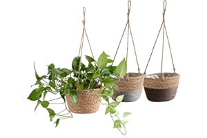 Liwein 3Pcs Hanging Rope Planter Baskets, Hanging Seagrass Planter Basket Hand Woven Plant Pot Natural Plant Pots Containers for Home Planter Decor Indoor Outdoor Hanging Rope Planter Baskets