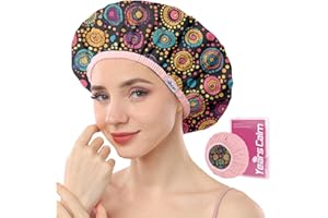 Years calm Luxury Shower Caps for Women Reusable Waterproof – Polka Dot Double Layer Bath Cap with Adjustable Elastic for Braids & Long Hair, Comfortable & Stylish, Versatile Use (Black)