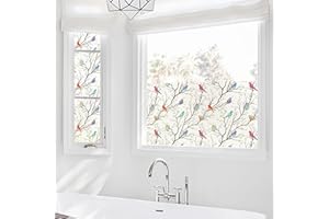 dktie Privacy Window Film, Bird Stained Glass Window Film Frosted Window Stickers Static Clings Window Tinting Film for Home, Room Décor, Living Room, Bathroom, Kids Room, Bedroom 90x200cm