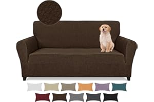 Lydevo Copridivano 3 Posti con Braccioli Fodere per Divano Jacquard Nuovo Spessore Rivestimento per Divano con 2 Copricuscini Universale Divano Protector per Animali,Tattile Jacquard#Marrone Scuro