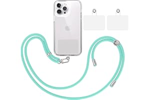 TBOC Pack: Cordón Correa Cuerda Universal [Verde Agua] + 2 Parches Extra de Sujección | Colgar Funda Teléfono Móvil en Cuello | Cinta Cadena Colgante Colgador Lanyard con Enganche Llavero Móviles