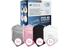 MEDICINADELLAVORO.COM 20 Mascarillas FFP2/KN95 Colores Mix Homologadas Certificación CE sin Válvula de 6 Capas, Máscara Protectora de Polvo, Mascarilla de Protección Personal con Filtros de Calidad BFE≥95, 20 Piezas