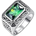 Bonlavie Men's Ring 925 Sterling Silver Emerald Cut Green Emerald Rings 6.85ct 8 * 12mm, Size L 1/2 to Z +2.5