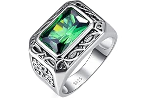 Bonlavie 6.85ct Luxe Bague Homme émeraude Anneau en argent 925/1000 pour Fiançailles Alliance Mariage