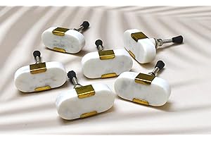 ARTISNO Pomello ovale in ottone con pietra | Maniglia per cassetto | Pomello per mobili | Pomello per armadietti | Oro | Pietra naturale | Manico in ottone (bianco) set- 6