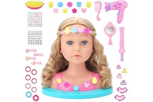 deAO Schminkpuppe Frisierkopf für Kinder, 25cm Schminkkopf Puppe Stylingkopf, Puppenkopf Spielzeug Set zum Frisieren mit Schminke und Haarstyling Zubehör, Spielset für Mädchen ab 3 Jahren