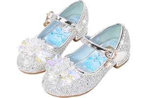 YOGLY Girls Princess Shoes ELSA High Heels Dress up Christmas Carnival Birthday Theme Party Costume Kids Crystal Mary Jane Sequin Wedding Bridesmaids Shoes Cosplay Fancy Halloween Blue Pink Silver 01